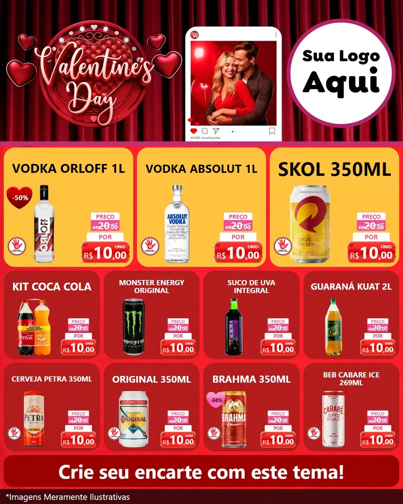 Modelo de Rede Social para Feed Instagram com o tema Valentine's Day para Distribuidora de bebidas