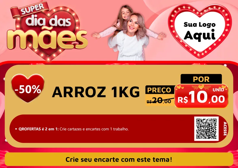 Modelo de Cartaz para Cartaz A4 Horizontal com o tema Super Dia Das Mães para Supermercado