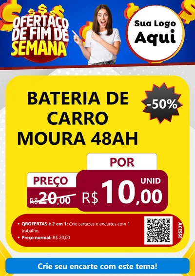 Modelo de Cartaz para Cartaz A4 Vertical com o tema Ofertaço de Fim de Semana para Baterias Elétricas