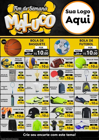 Modelo de Encarte para Encarte A4 Vertical com o tema Fim de Semana Maluco para Artigos Esportivos