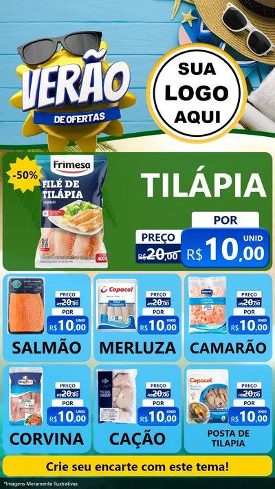 Modelo de Rede Social para Stories com o tema Verão de Ofertas para Peixaria