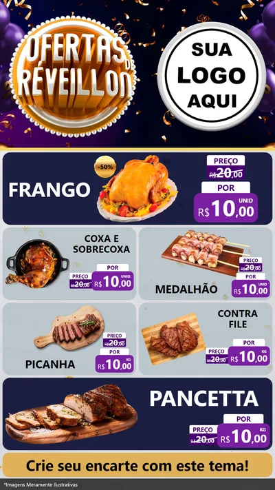 Modelo de TV para TV Vertical com o tema Ofertas de Réveillon para Assados