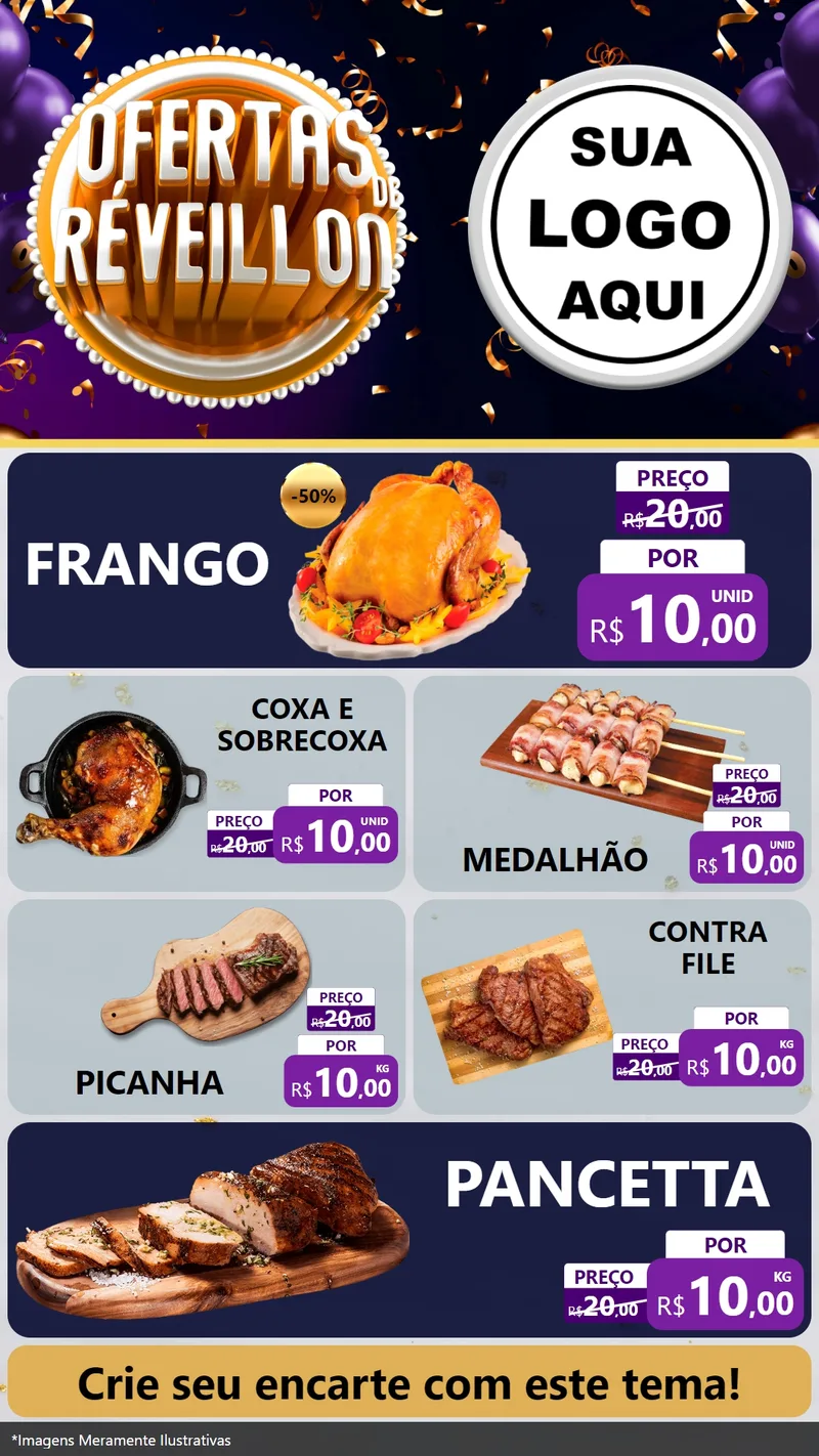 Modelo de TV para TV Vertical com o tema Ofertas de Réveillon para Assados