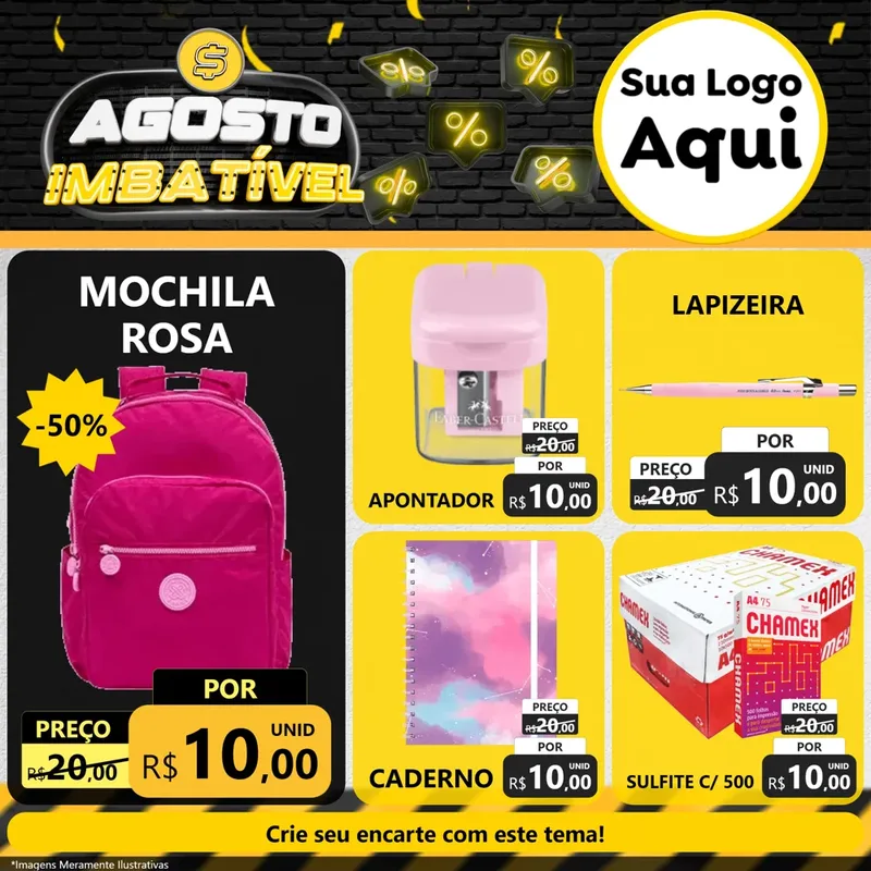 Modelo de Rede Social para Feed Facebook com o tema Agosto Imbatível para Papelaria