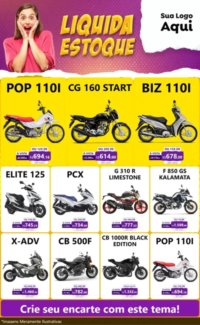 Modelo de Encarte para Encarte Grande com o tema Liquida estoque para Concessionaria de Motos