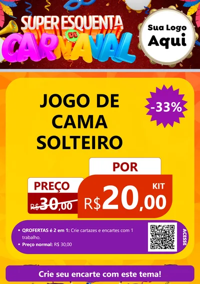 Modelo de Cartaz para Cartaz A4 Vertical com o tema Super Esquenta de Carnaval para Cama, Mesa e Banho
