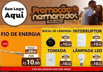 Modelo de Encarte para Encarte A4 Horizontal com o tema Promoção Namorados para Materiais Elétricos
