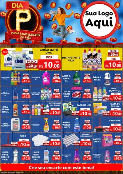 Modelo de Encarte para Encarte A4 Vertical com o tema Dia P - O Dia Mais Barato Do Mês para Produtos de Limpeza