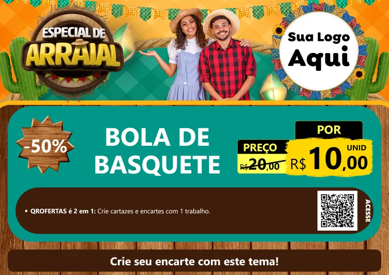 Modelo de Cartaz para Cartaz A4 Horizontal com o tema Especial De Arraial para Artigos Esportivos