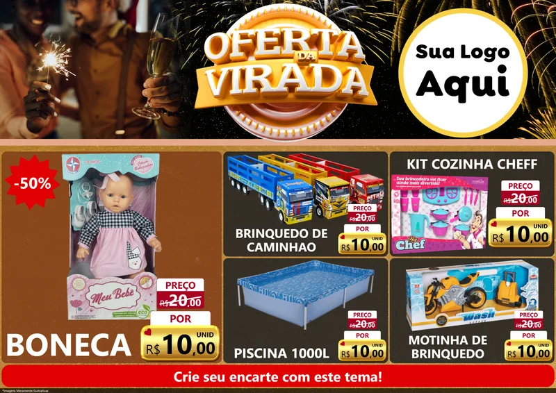 Modelo de Encarte para Encarte A4 Horizontal com o tema Oferta da Virada para Brinquedos