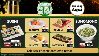Modelo de TV para TV Horizontal com o tema Grandes Ofertas de Ano Novo para Comida japonesa