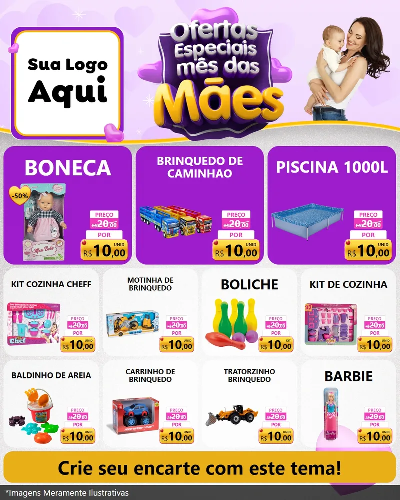 Modelo de Rede Social para Feed Instagram com o tema Ofertas Especiais - Mês das Mães para Brinquedos
