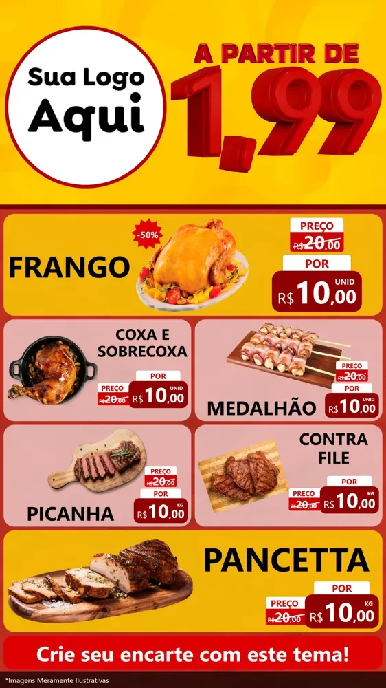 Modelo de TV para TV Vertical com o tema A Partir de Um e Noventa e Nove - 1,99 para Assados