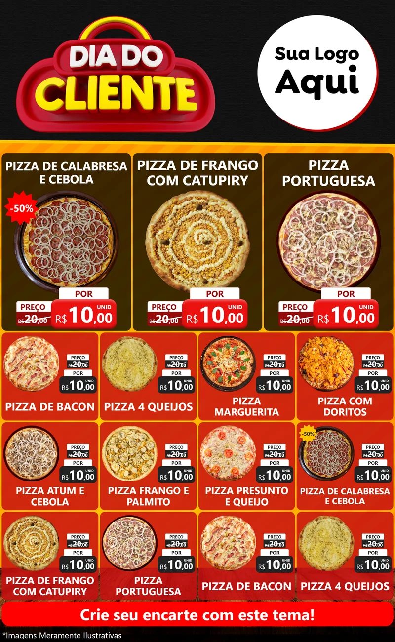 Modelo de Encarte para Encarte Grande com o tema Dia do Cliente para Pizzaria