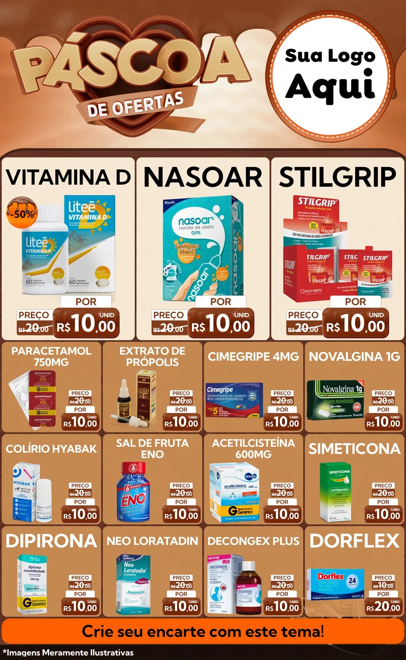 Modelo de Encarte para Encarte Grande com o tema Páscoa de Ofertas para Farmácia