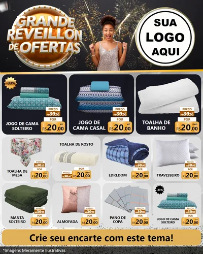 Modelo de Rede Social para Feed Instagram com o tema Grande Réveillon de Ofertas para Cama, Mesa e Banho