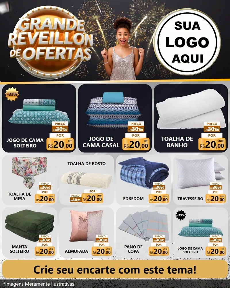 Modelo de Rede Social para Feed Instagram com o tema Grande Réveillon de Ofertas para Cama, Mesa e Banho