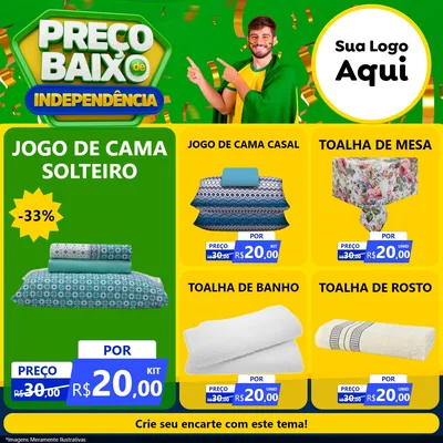 Modelo de Rede Social para Feed Facebook com o tema Preço Baixo de Independência para Cama, Mesa e Banho