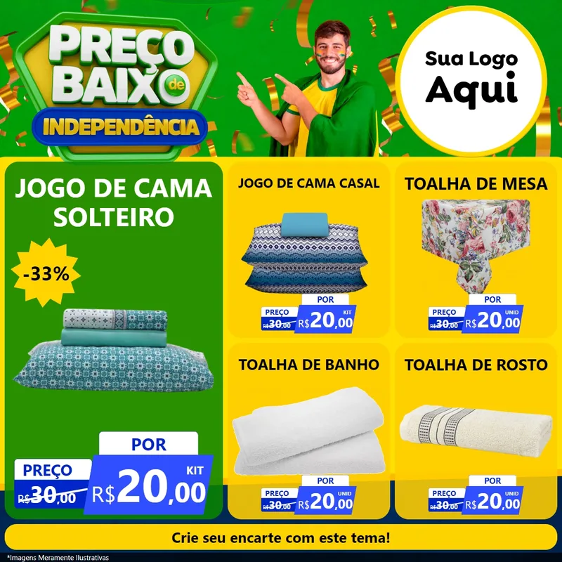 Modelo de Rede Social para Feed Facebook com o tema Preço Baixo de Independência para Cama, Mesa e Banho
