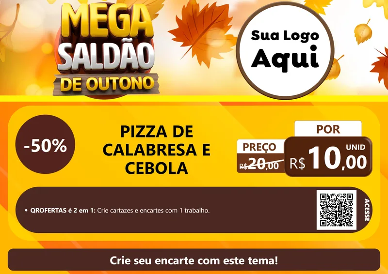 Modelo de Cartaz para Cartaz A4 Horizontal com o tema Mega Saldão de Outono para Pizzaria