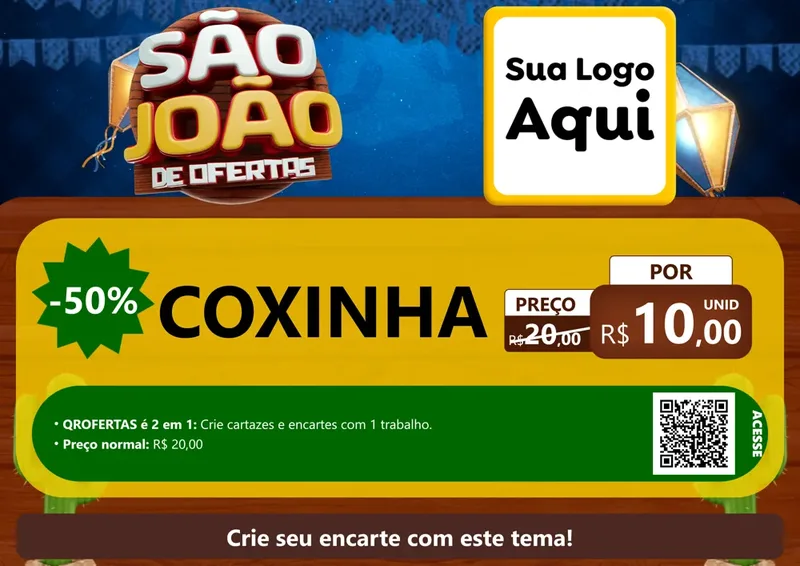 Modelo de Cartaz para Cartaz A4 Horizontal com o tema São João Ofertas Imbatíveis! - Junina para Salgadaria