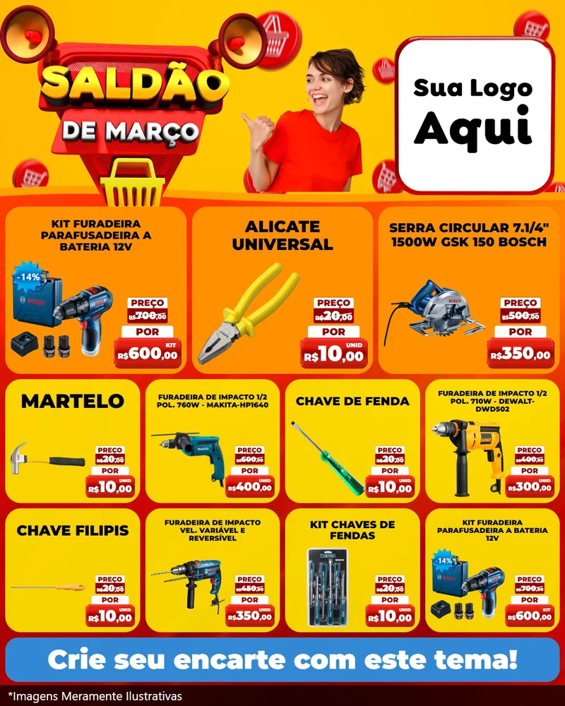 Modelo de Rede Social para Feed Instagram com o tema Saldão de Março para Maquinas e Ferramentas