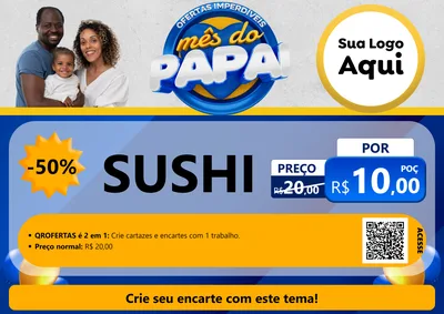 Modelo de Cartaz para Cartaz A4 Horizontal com o tema Ofertas Imperdíveis Mês Do Papai para Comida japonesa