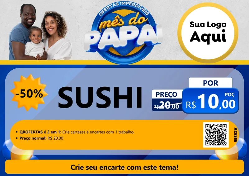 Modelo de Cartaz para Cartaz A4 Horizontal com o tema Ofertas Imperdíveis Mês Do Papai para Comida japonesa