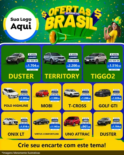 Modelo de Rede Social para Feed Instagram com o tema Ofertas Semana do Brasil para Concessionaria de Carros