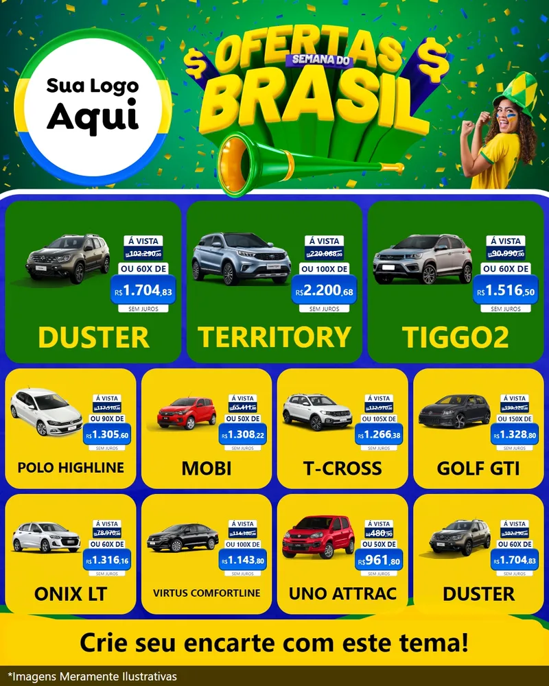 Modelo de Rede Social para Feed Instagram com o tema Ofertas Semana do Brasil para Concessionaria de Carros