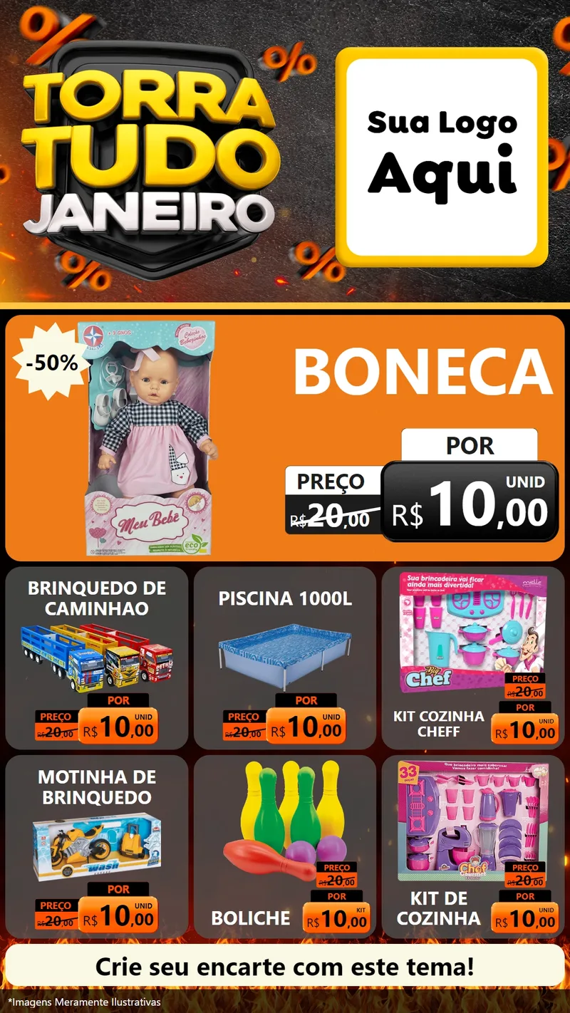 Modelo de Rede Social para Stories com o tema Torra Tudo Janeiro para Brinquedos