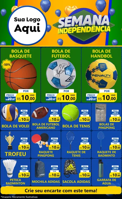 Modelo de Encarte para Encarte Grande com o tema Semana da Independência para Artigos Esportivos