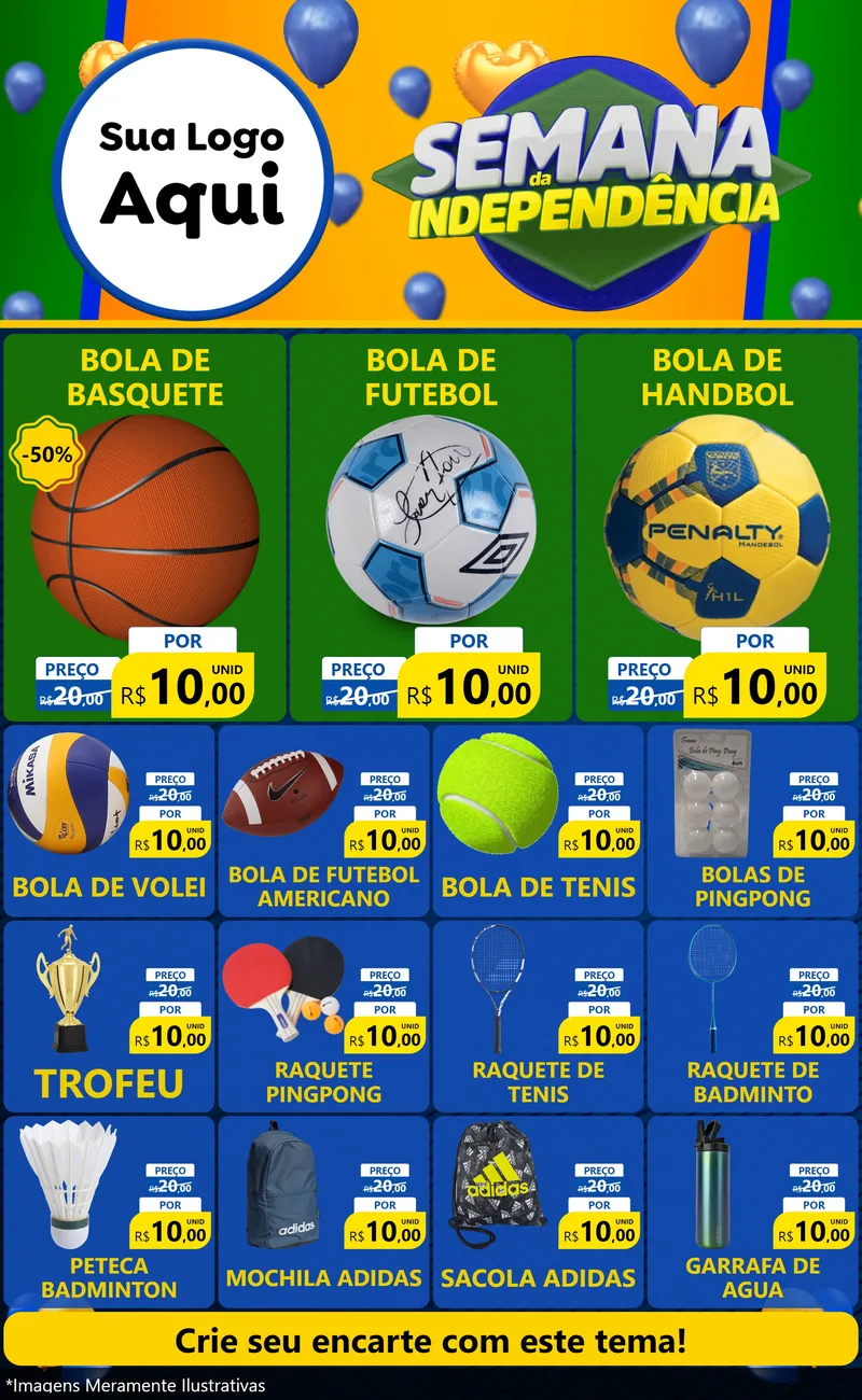 Modelo de Encarte para Encarte Grande com o tema Semana da Independência para Artigos Esportivos