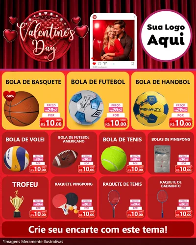 Modelo de Rede Social para Feed Instagram com o tema Valentine's Day para Artigos Esportivos