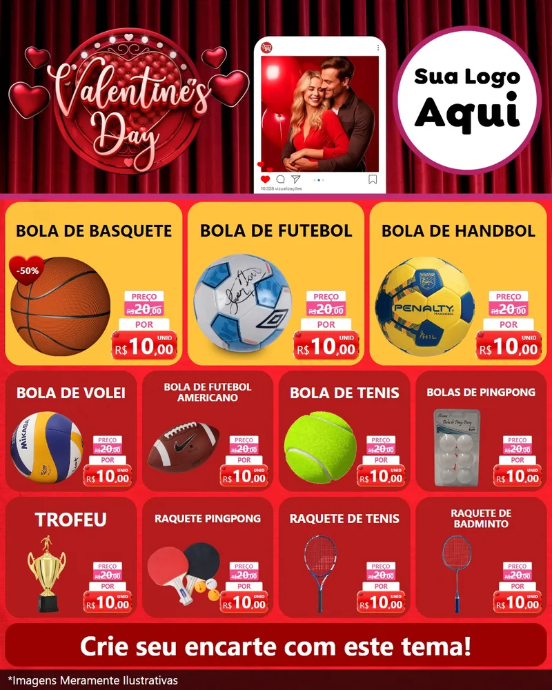 Modelo de Rede Social para Feed Instagram com o tema Valentine's Day para Artigos Esportivos