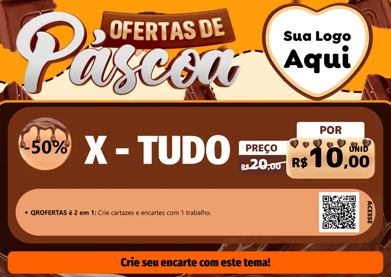 Modelo de Cartaz para Cartaz A4 Horizontal com o tema Ofertas de Páscoa para Hamburgueria