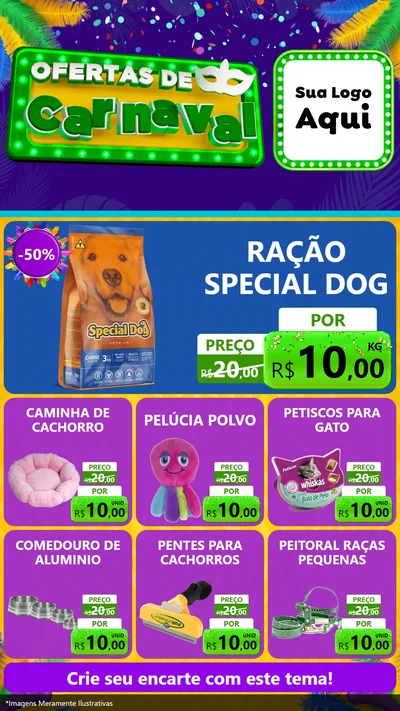 Modelo de Rede Social para Stories com o tema Ofertas de Carnaval para Pet Shop