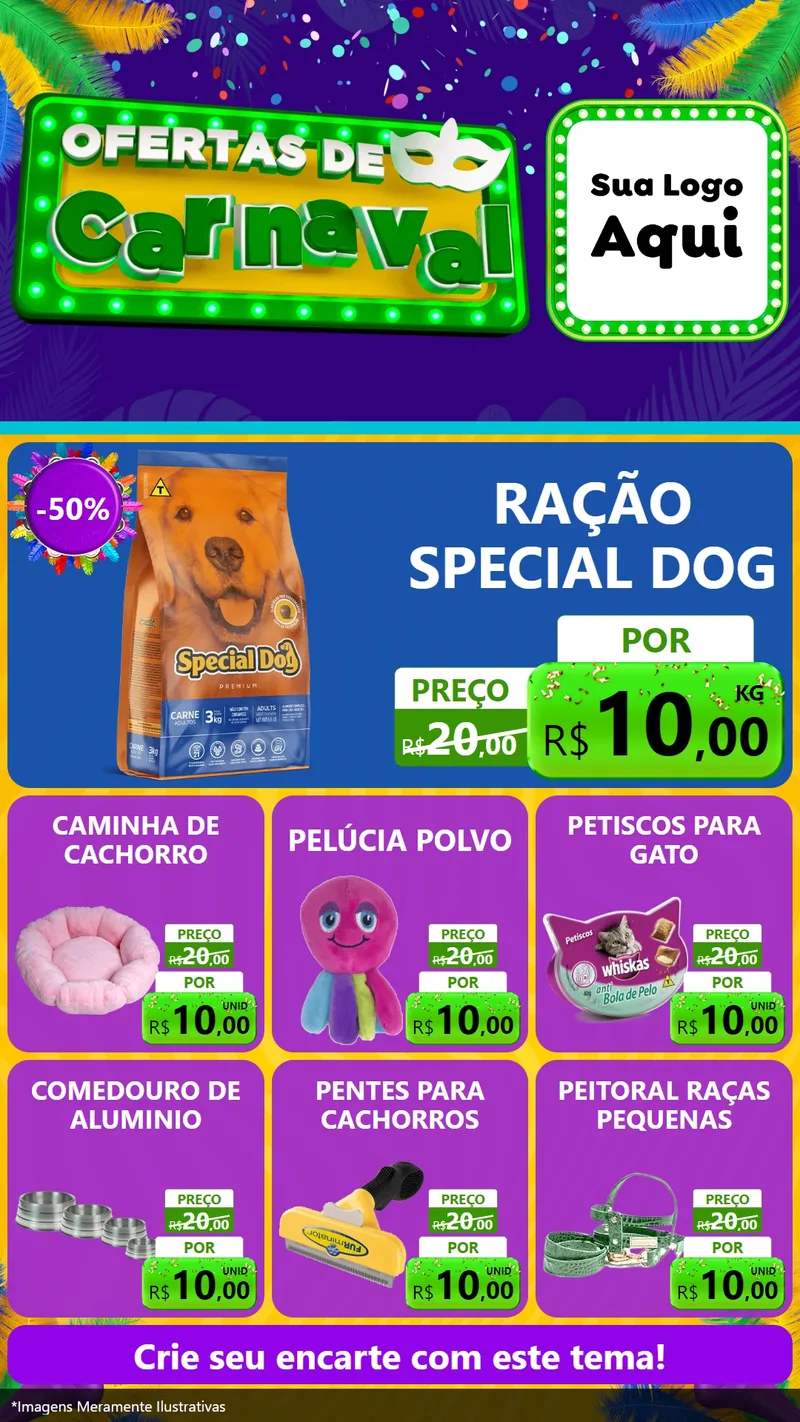 Modelo de Rede Social para Stories com o tema Ofertas de Carnaval para Pet Shop