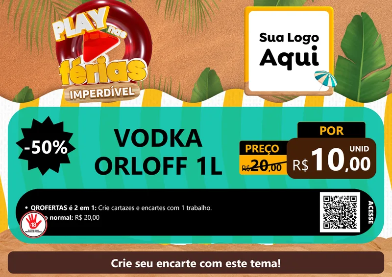 Modelo de Cartaz para Cartaz A4 Horizontal com o tema Play Nas Férias Imperdível para Distribuidora de bebidas