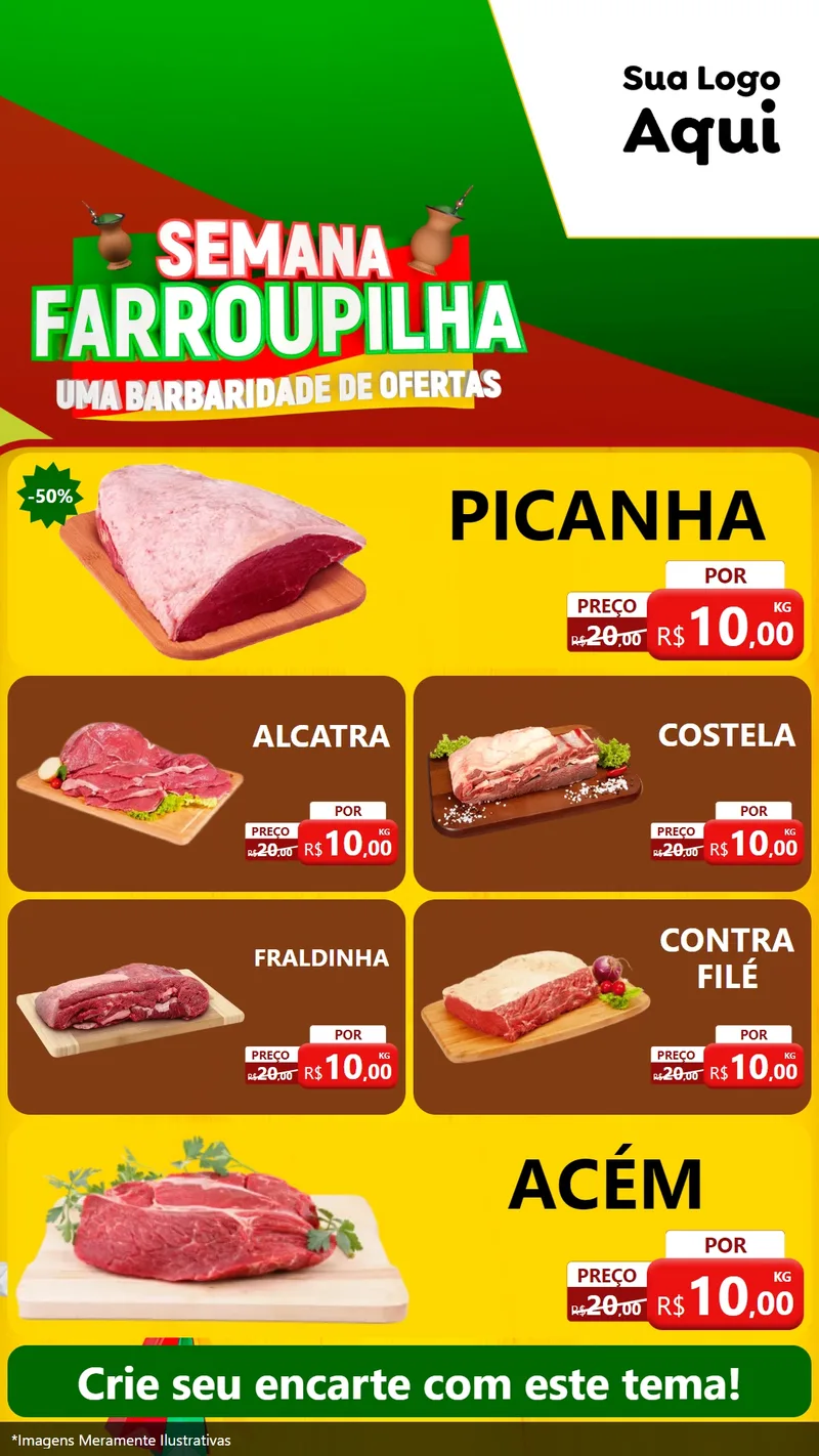 Modelo de TV para TV Vertical com o tema Semana Farroupilha - Uma Barbaridade de Ofertas para Açougue