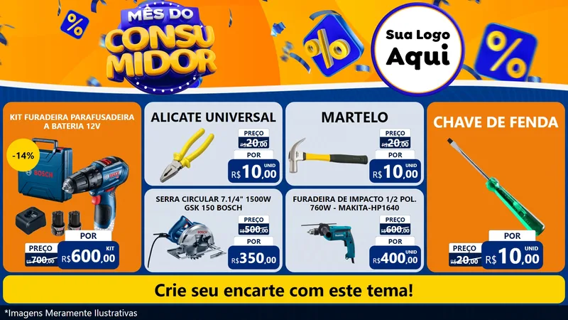 Modelo de TV para TV Horizontal com o tema Mês do Consumidor para Maquinas e Ferramentas