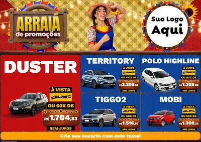Modelo de Encarte para Encarte A4 Horizontal com o tema Arraiá de Promoções para Concessionaria de Carros