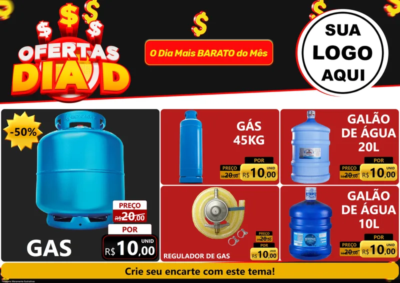 Modelo de Encarte para Encarte A4 Horizontal com o tema Ofertas Dia D para Água e gás
