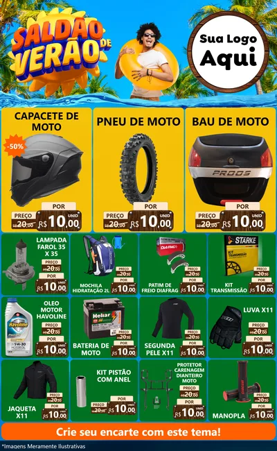Modelo de Encarte para Encarte Grande com o tema Saldão de Verão para Moto peças
