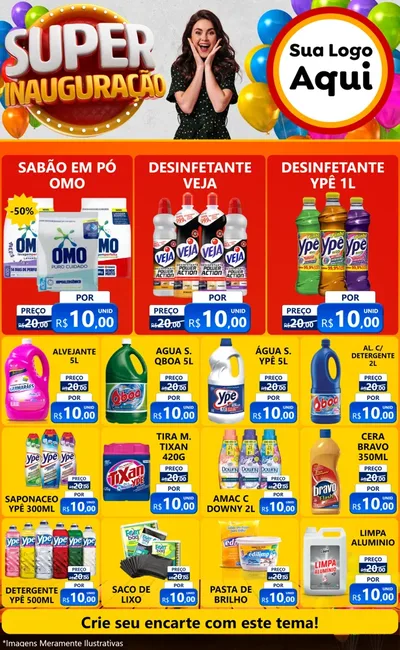 Modelo de Encarte para Encarte Grande com o tema Super Inauguração para Produtos de Limpeza