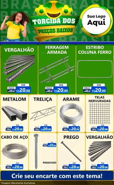 Modelo de Encarte para Encarte Grande com o tema Torcida dos Preços Baixos - Copa para Ferragens