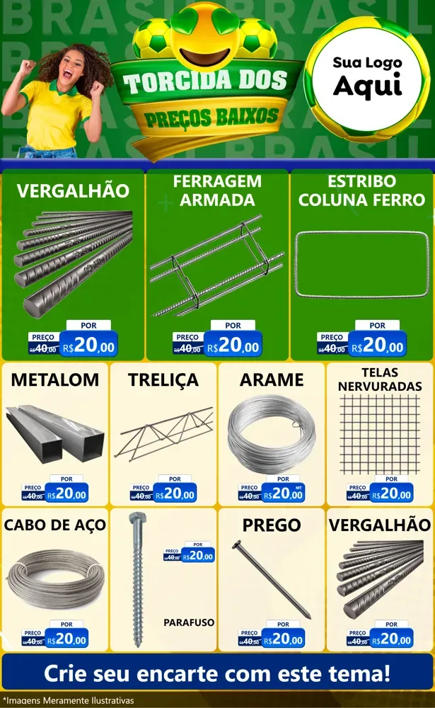 Modelo de Encarte para Encarte Grande com o tema Torcida dos Preços Baixos - Copa para Ferragens