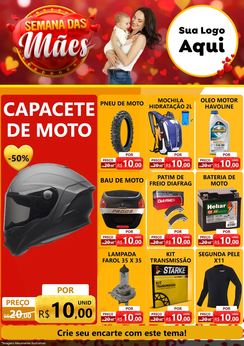 Modelo de Encarte para Encarte A4 Vertical com o tema Semana das Mães para Moto peças