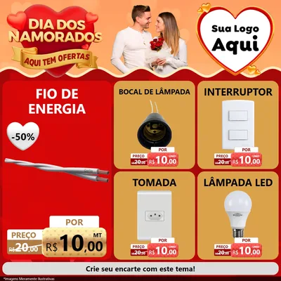 Modelo de Rede Social para Feed Facebook com o tema Dia dos Namorados - Aqui Tem Ofertas para Materiais Elétricos