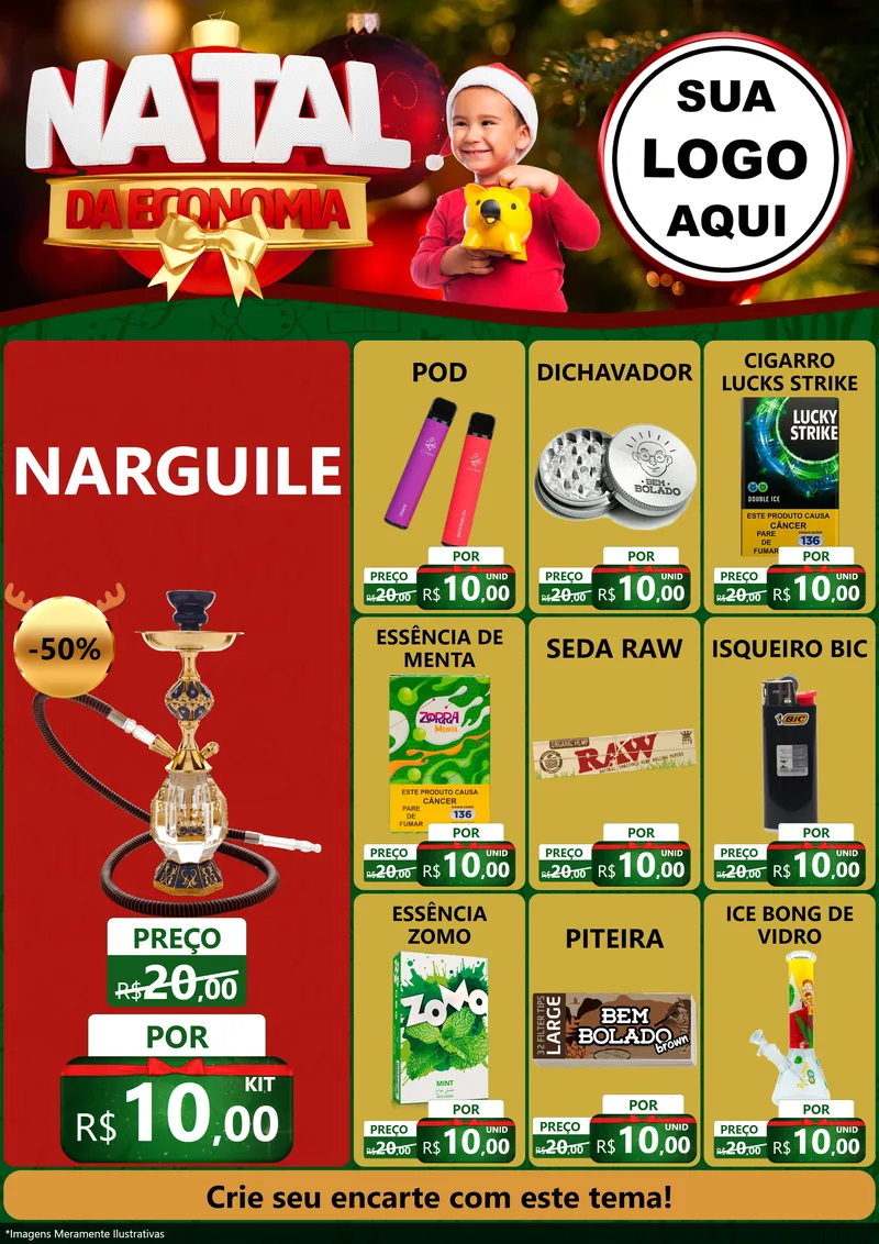 Modelo de Encarte para Encarte A4 Vertical com o tema Natal da Economia para Tabacaria
